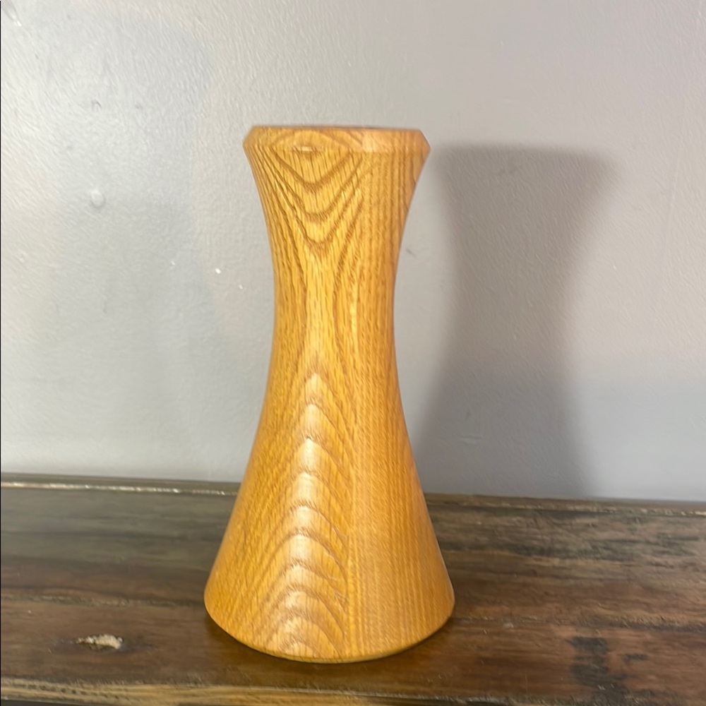 Elegant handmade 9 1/4” oak wooden vase with 5 3/4” deep candle receiving space